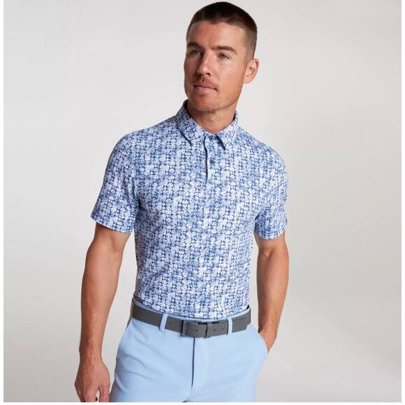 New VRST Men's Stamped Geo Mesh Print Short Sleeve Golf Polo Size Small - Picture 1 of 2